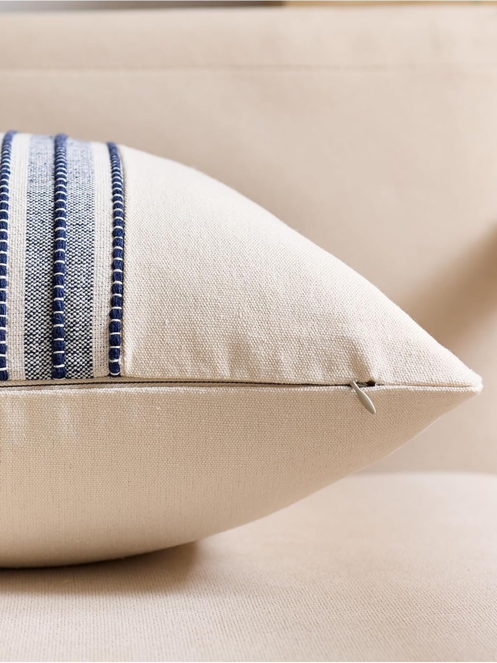 Striped Linen Textured Throw Pillow Covers 18x18 Inch Set of 2 - Picture 3 of 10